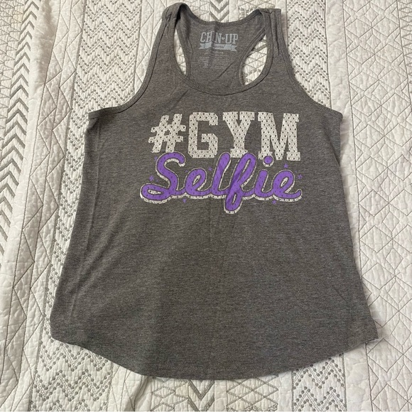 Chin Up Apparel Gray and Purple #GYM Selfie Tank Top - Picture 2 of 5